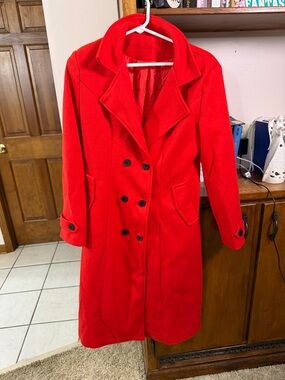Women’s Red Double-Breasted Wool-Blend Coat